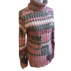Anthropologie Sparrow Pink/Gray Mixed Knit Turtleneck Sweater Misses siz…